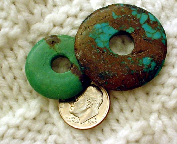 Turquoise donut pendants undrilled 23mm and 31 mm 2 pack a017