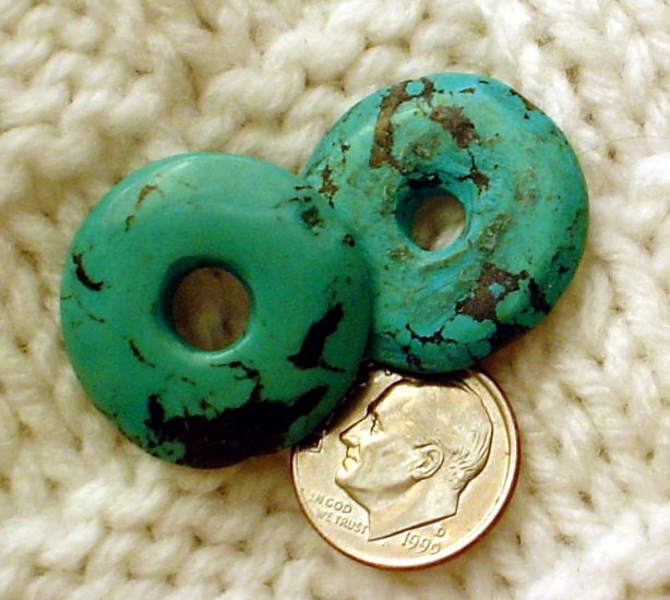 Turquoise donut pendants undrilled 23mm and 24mm 2 pack a018