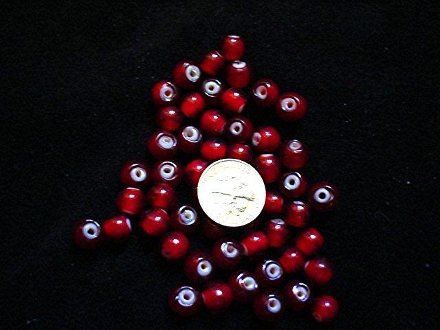 50 round cranberry beads clear cranberry glass Milk glass centers 8mm