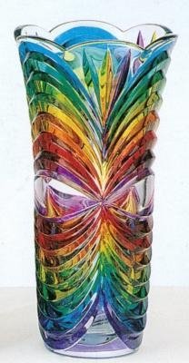 12" Tall Multicolor Cut Murano Art Glass Vase Made In Italy