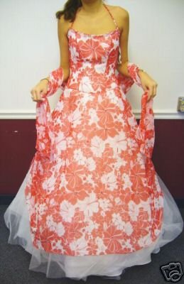 NEW Alfred Angelo Red and White Floral Tulle Chiffon Formal Gown with Matching Scarf