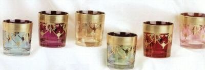 Murano Scotch Glasses Set of 6 Handpainted and Made in Italy Gold Multi