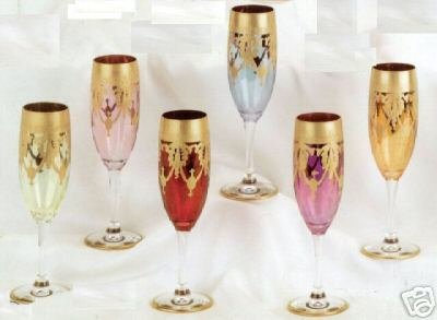 Murano Italy Stemware Champagne Glasses Set of 6 Multicolor