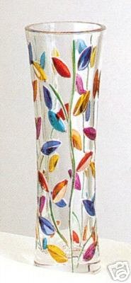 NIB Murano Decorative Glass Colorful Leaves 8" Bud Vase