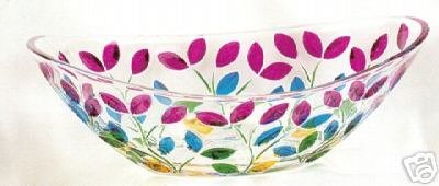 Murano Italian Made Glass Multicolor Leaves 12.5" Oval Bowl NEW