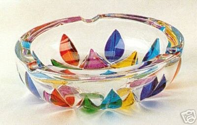 Murano Italian Art Glass Multicolor Leaves Round Glass Ashtray NEW