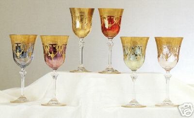 6 Pc Set 24K Gold Overlay Murano Medici Water Goblets