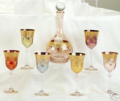 Set of 6 Murano Medici 24K Gold Overlay Crystal Wine Goblets