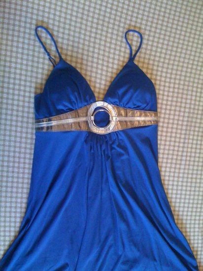 Blue keyhole dress.