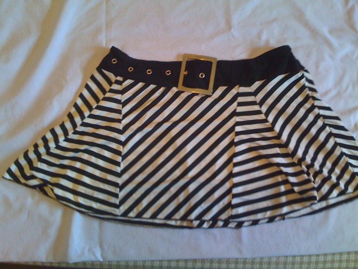 Short striped skirt.