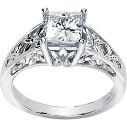 NEW 14K White Gold Created Moissanite Engagement Ring