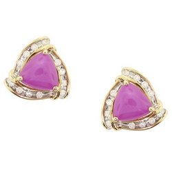 NEW Pink Star Sapphire and Diamond Earrings-14K Yellow Gold