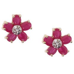 NEW Ruby and Diamond 14K Yellow Gold Flower Earrings