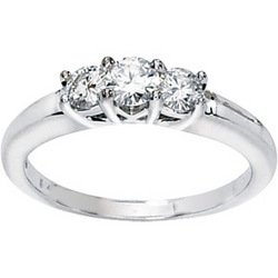 NEW 14K White Gold Created Moissanite 3 Stone Anniversary Band Ring