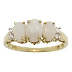 New Opal Diamond Gold 3 Stone Ring