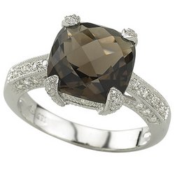 14K White Gold Smoky Topaz & Diamond Ring