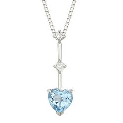 New Great Buy 14K Yellow Gold Heart Shape Blue Topaz & 2 Diamond Drop Bar Necklace