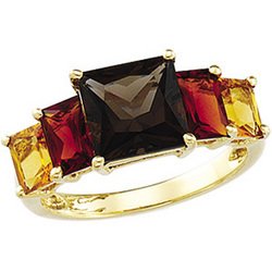 New Great Buy 14K Yellow Gold Genuine Citrine, Genuine Madeira Citrine And Genuine Smoky Quartz Ring