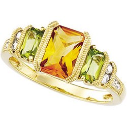 New Great Buy 14K Yellow Gold Genuine Peridot, Genuine Citrine & Diamond Ring