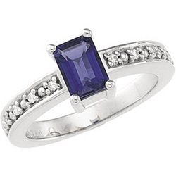 14K White Gold Genuine Iolite & Diamond Ring GREAT DEAL!!