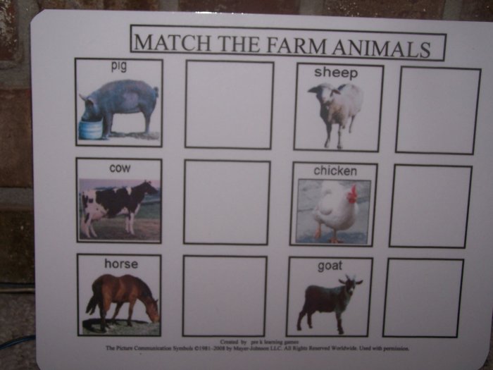 Farm Animal and My Pets match board autism pecs pre k