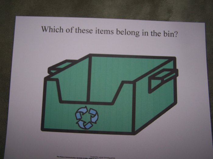 recycle bin board autism pecs