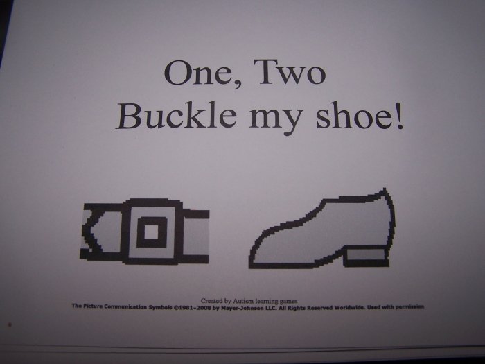 One, Two Buckle my shoe book autism,PECS, Educational