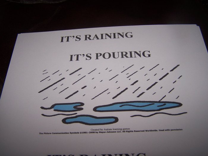 It's raining it's pouring book Autism Pecs
