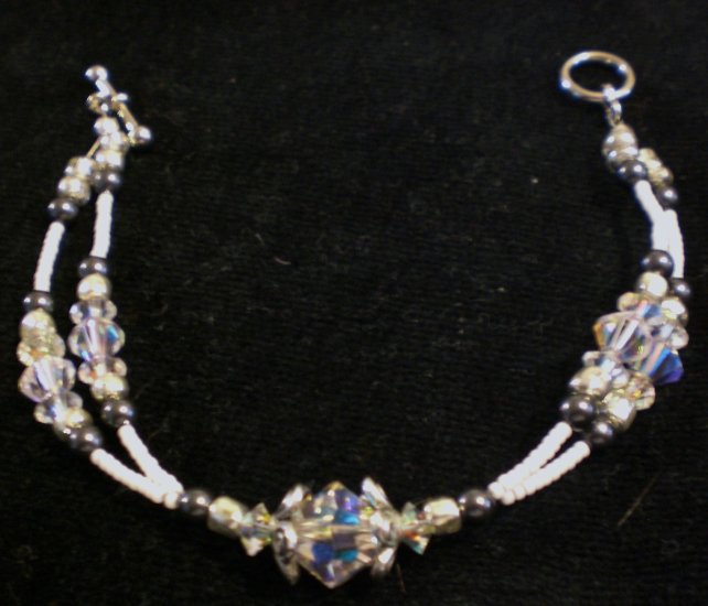 "Double Bracelet"-Swarovski crystals in clear AB and Swarovski pearls in black with seed beads
