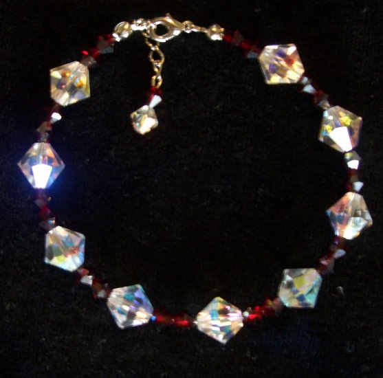Siam satin and crystal clear AB genuine swarovski crystals- Bracelet