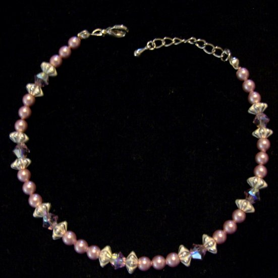 Anklet- genuine swarovski crystals in light amethyst and powder rose Swarovski crystal pearls