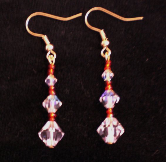 Genuine Swarovski crystals in crystal clear AB and red japanese seed beads