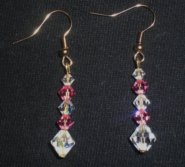 Rose and crystal clear Swarovski crystal drop earrings