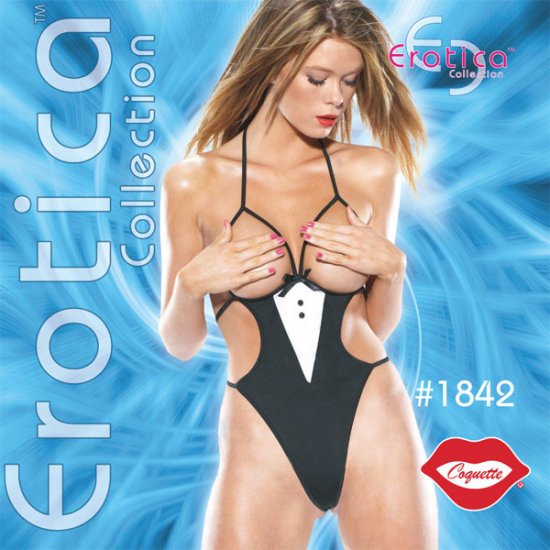 Sexy Costume Boobless Back G-String Tuxedo Teddy