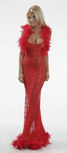 Debutante Flare Stretch Gown Feather Boa Trim PLUS SIZE