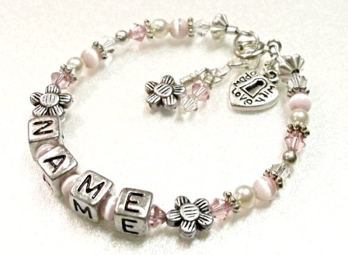 Flowers and Pearls Child Name Bracelet