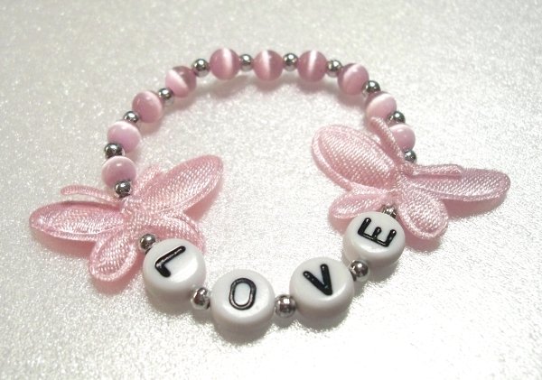Pink Butterflies Child Name Bracelet