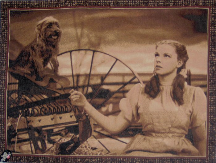 Wizard of Oz Under the Rainbow Sepia Tapestry Wall Hanging Judy Garland as Dorothy and Toto