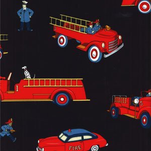 LAST PIECE 1+ Yard Michael Miller Vintage Fire Trucks Fireman Dalmatian Retro Kids Fabric