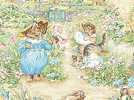 Quilting Treasures Beatrix Potter Alphabet Garden 3 Three Little Kittens Green Scenic Kids Fabric