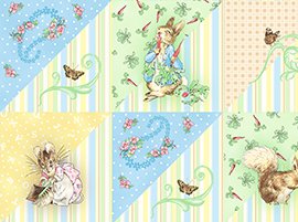 Beatrix Potter Peter Rabbit Alphabet Garden Half Square Triangle Block Character Kids Cotton Fabric