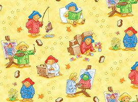 2+ YARDS Paddington's Adventure Paddington Bear Scenes on Yellow Cotton Fabric LAST PIECE