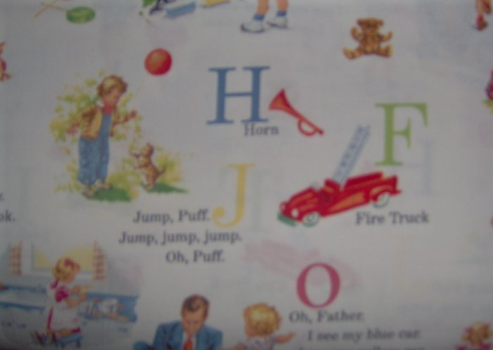 LAST PIECE! Michael Miller Dick & Jane J is for Jump on White Retro Fabric