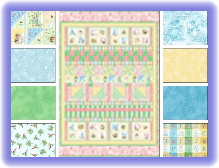 Beatrix Potter Peter Rabbit Blue Alphabet Garden Fabric Quilt Kit