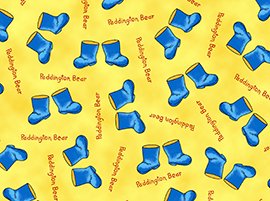 1 1/3+ Yards Paddington Bear ABC's Blue Boot Toss on Yellow Quilting Treasures Fabric Bolt End