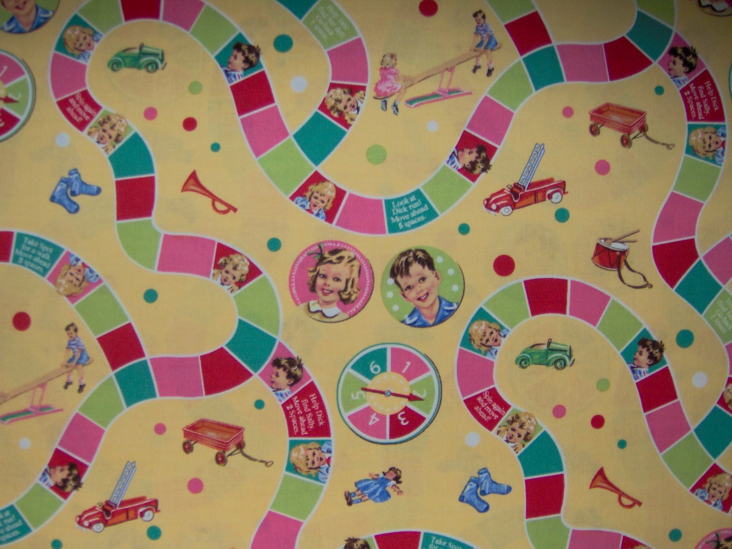 1.25+ Yds Dick & Jane Game Board Retro Kids Cotton Fabric by Michael Miller Bolt End