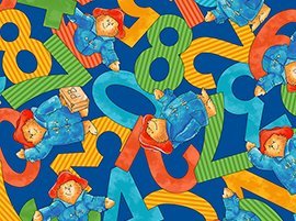 1 3/4+ Yard Paddington Bear Number Toss on Blue Quilting Treasures Fabric Bolt End