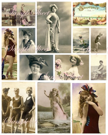 Vintage Paris Pink Beach Collage Sheet