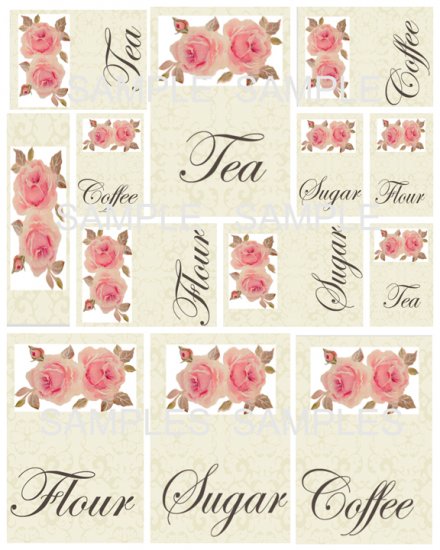 Shabby n Chic Roses Canister Labels Digital Collage Sheet