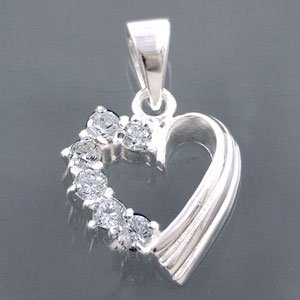 White CZ Sterling Silver Heart Pendant